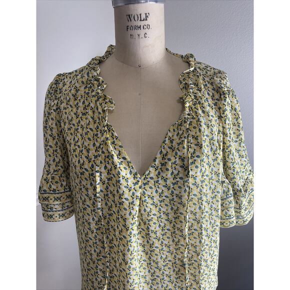 max studio, short sleeve blouse, multicolor, lemon print, large, NWT - Picture 7 of 8